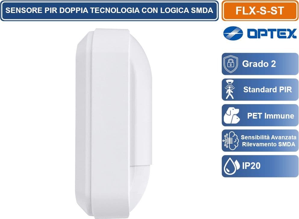 OPTEX FLX-S-ST SENSORE RILEVATORE CABLATO STANDARD PIR GRADO 2 LENTE RUOTABILE 12/18M DA INTERNO - 4