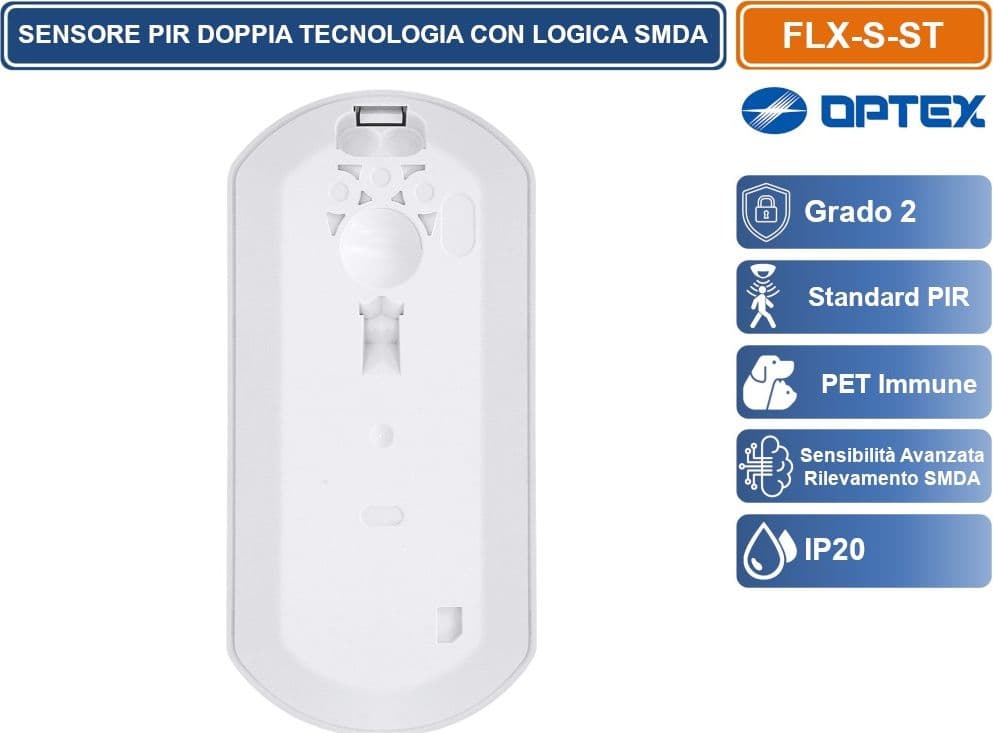 OPTEX FLX-S-ST SENSORE RILEVATORE CABLATO STANDARD PIR GRADO 2 LENTE RUOTABILE 12/18M DA INTERNO - 5