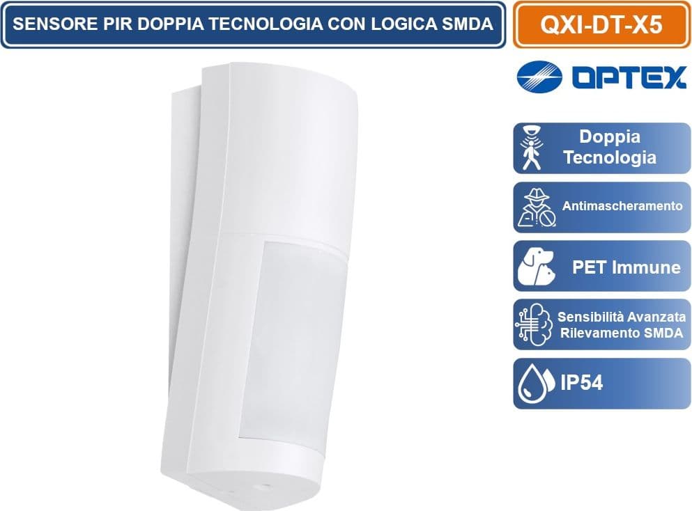 OPTEX QXI-DT-X5 SENSORE RILEVATORE CABLATO DA ESTERNO IP54 DOPPIA TECNOLOGIA 12M 120° ANTIBLOCCAGGIO - 3