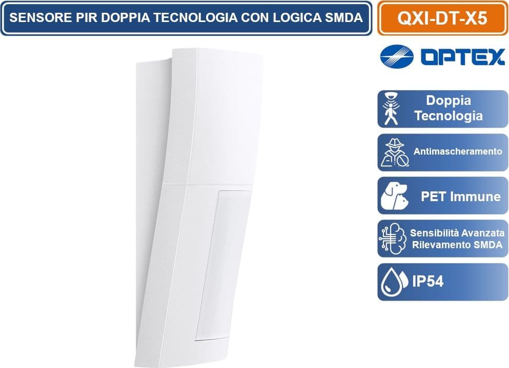 OPTEX QXI-DT-X5 SENSORE RILEVATORE CABLATO DA ESTERNO IP54 DOPPIA TECNOLOGIA 12M 120° ANTIBLOCCAGGIO - 4