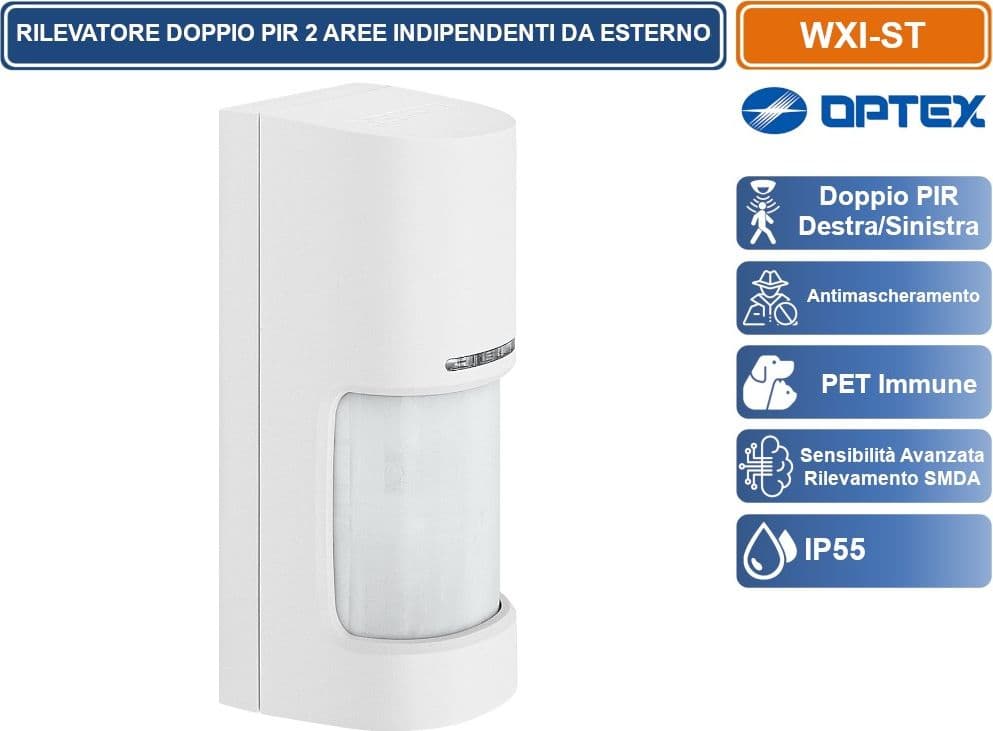 OPTEX WXI-ST SENSORE RIVELATORE PASSIVO DI INFRAROSSI PER ESTERNO A DOPPIO FASCIO. PORTATA M 12 180° - 2