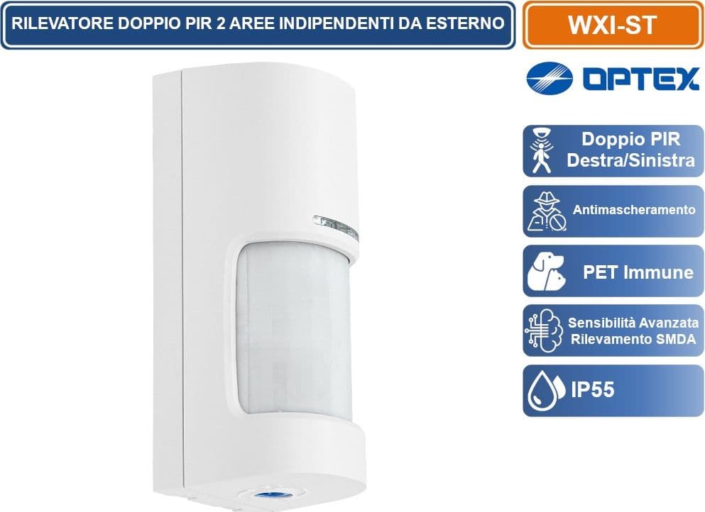 OPTEX WXI-ST SENSORE RIVELATORE PASSIVO DI INFRAROSSI PER ESTERNO A DOPPIO FASCIO. PORTATA M 12 180° - 3