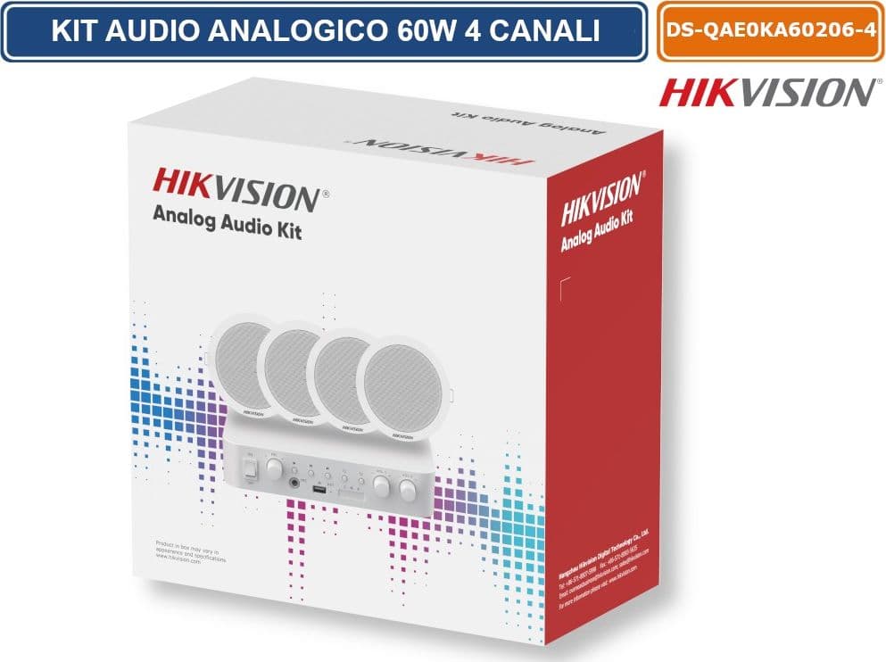 HIKVISION DS-QAE0KA60206-4 KIT AUDIO ANALOGICO PROFESSIONALE 60W 2 ZONE CON 4 DIFFUSORI DA SOFFITTO 6W – SISTEMA AUDIO 100V CON BLUETOOTH, USB E RCA - 2