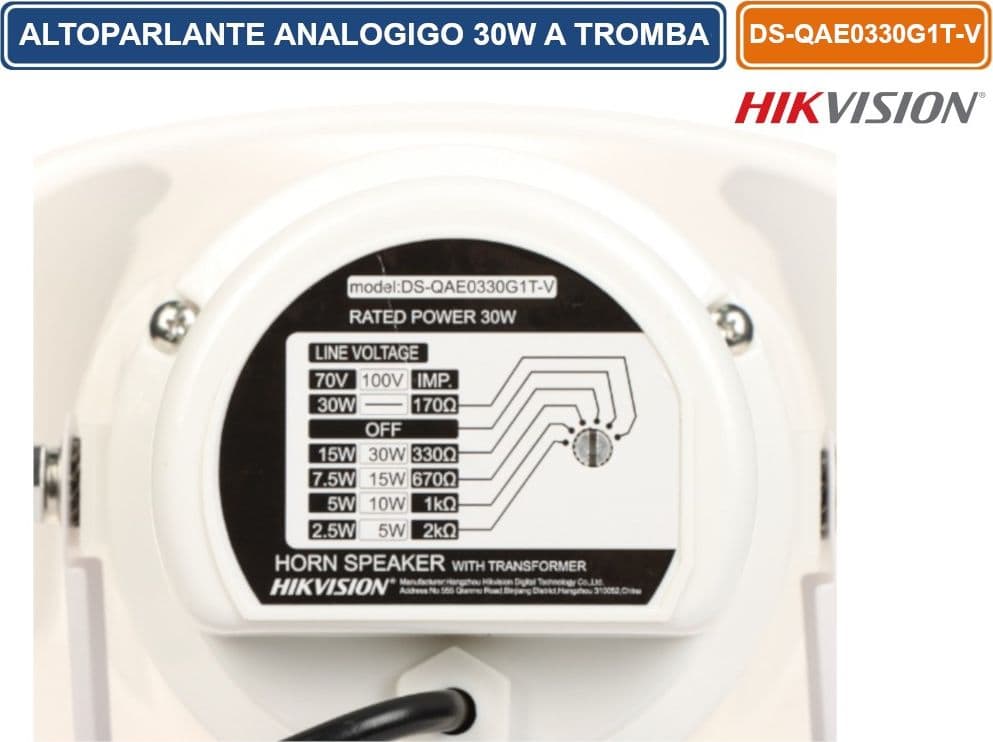 HIKVISION DS-QAE0330G1T-V ALTOPARLANTE A TROMBA ANALOGICO 30W PER SISTEMI DI DIFFUSIONE SONORA DA ESTERNO IP65 - 3