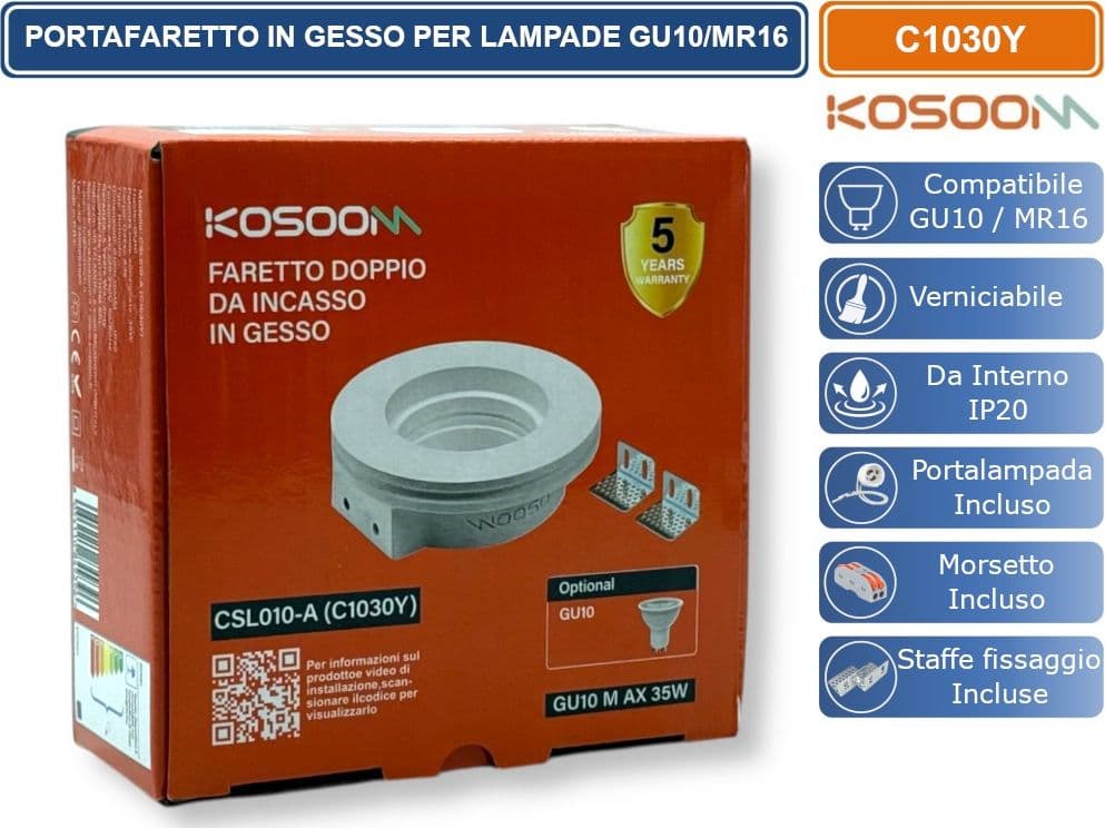 KOSOOM C1030Y PORTAFARETTO ROTONDO SLIM DA INCASSO IN GESSO VRNICIABILE PER LAMPADINE GU10 MR16 - 5