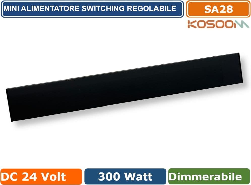 KOSOOM SA28 MINI ALIMENTATORE SLIM METALLICO STABILIZZATO SWITCHING TRIMMER 220V-24V 12.5A 300 WATT COLORE NERO IP20 - 4