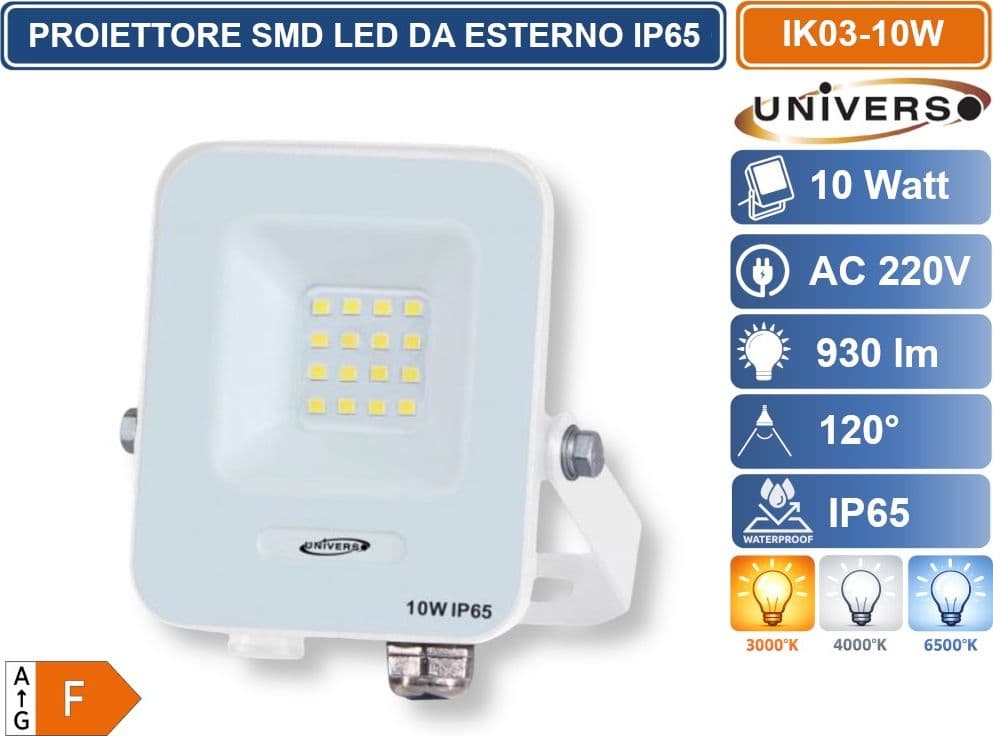 UNIVERSO IK03-10W PROIETTORE SMD LED 10W DA ESTERNO IP65 930LM 3000K 4000K 6500K - 2