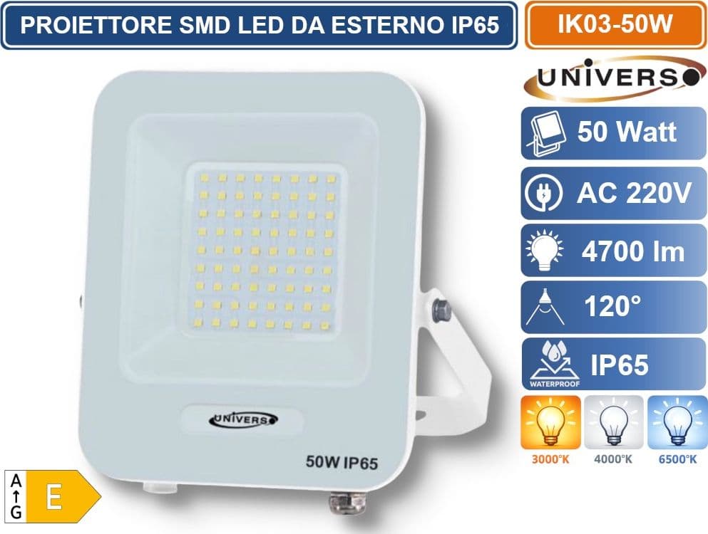 UNIVERSO IK03-50W PROIETTORE SMD LED 50W DA ESTERNO IP65 4700LM 3000K 4000K 6500K - 2