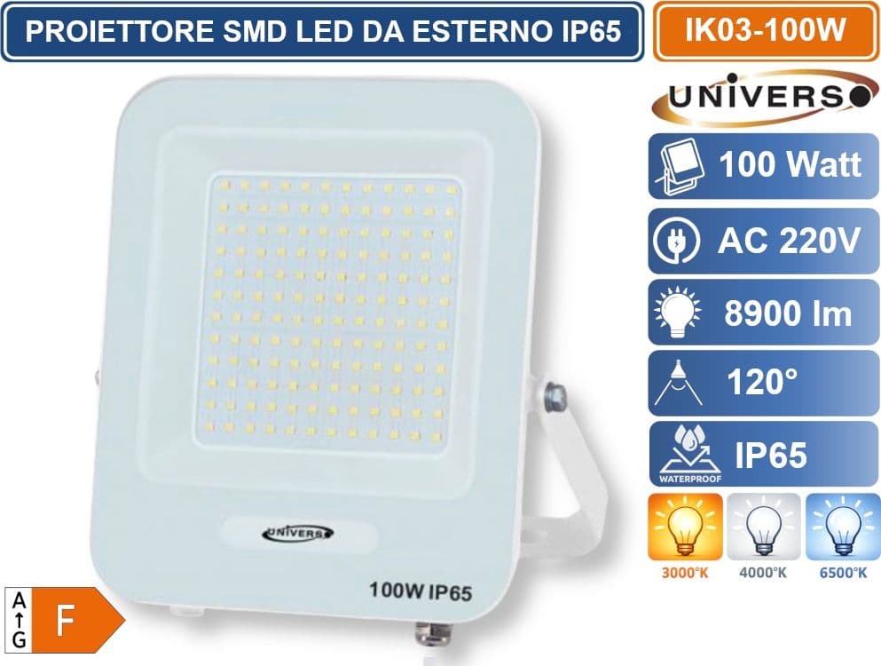 UNIVERSO IK03-100W PROIETTORE SMD LED 100W DA ESTERNO IP65 4700LM 3000K 4000K 6500K - 2