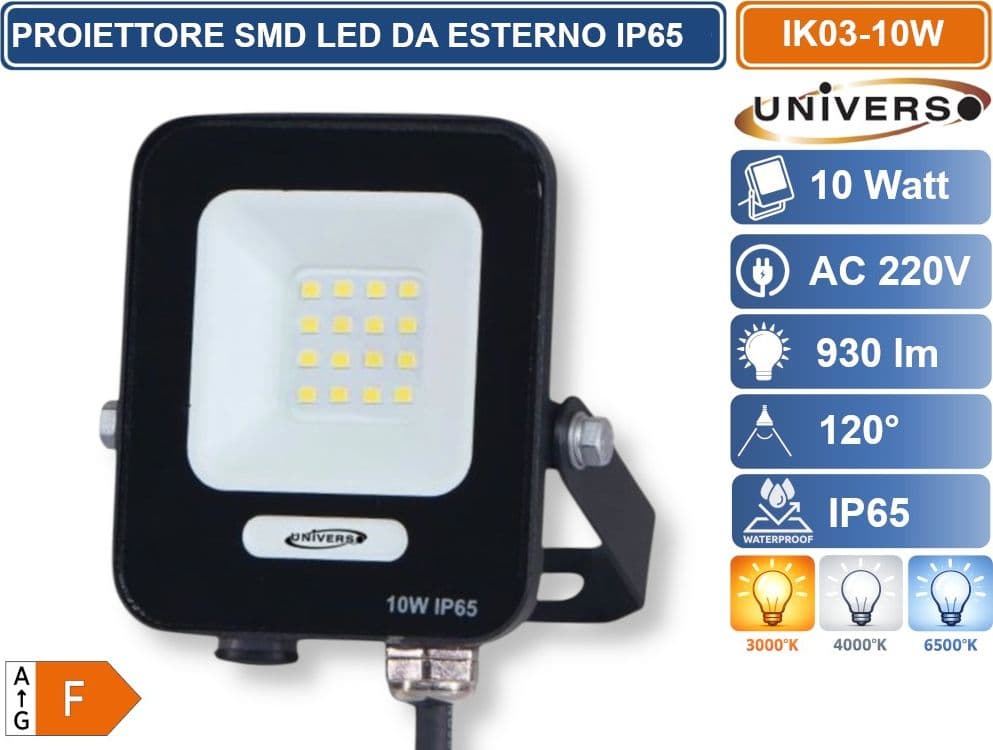 UNIVERSO IK03-N-10W PROIETTORE SMD LED 10W DA ESTERNO IP65 930LM 3000K 4000K 6500K - 2