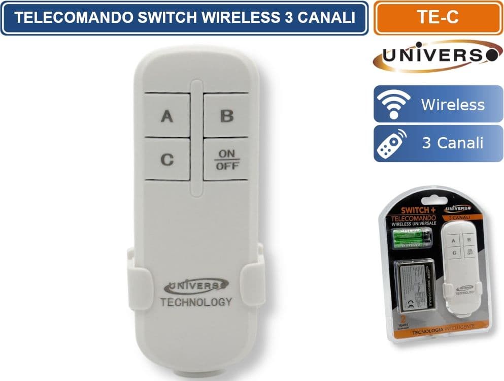 UNIVERSO TE-C TELECOMANDO WIRELESS SWITCH 3 CANALI ON/OFF PORTATA FINO A 100 M - 4