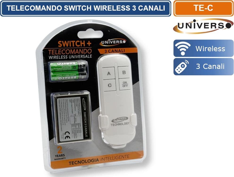 UNIVERSO TE-C TELECOMANDO WIRELESS SWITCH 3 CANALI ON/OFF PORTATA FINO A 100 M - 5