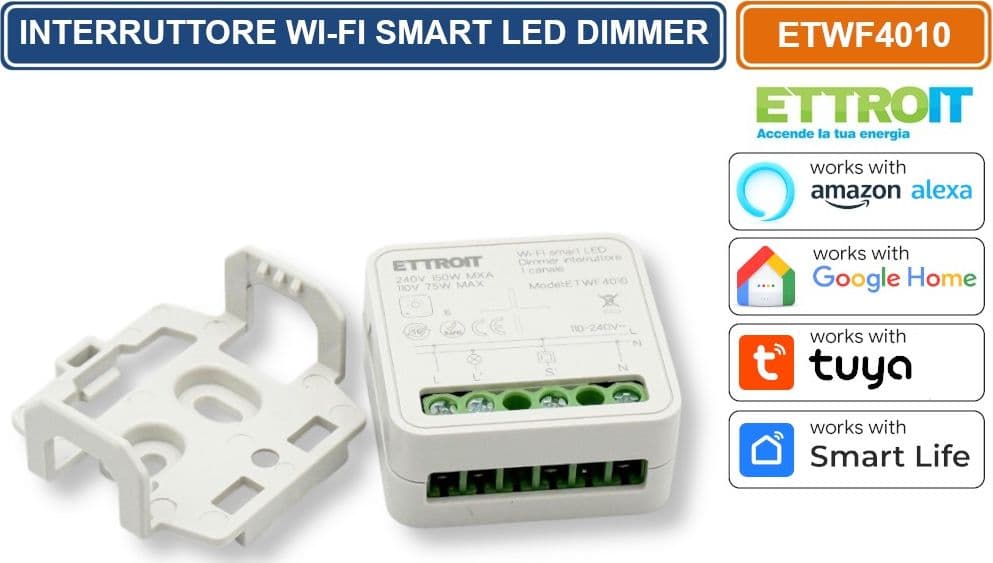 ETTROIT ETWF4010 MODULO RELÈ SMART WI-FI TUYA 1 CANALE CON DIMMER CONTROLLO ON/OFF LUCI  COMPATIBILE CON AMAZON ALEXA E GOOGLE HOME - 5