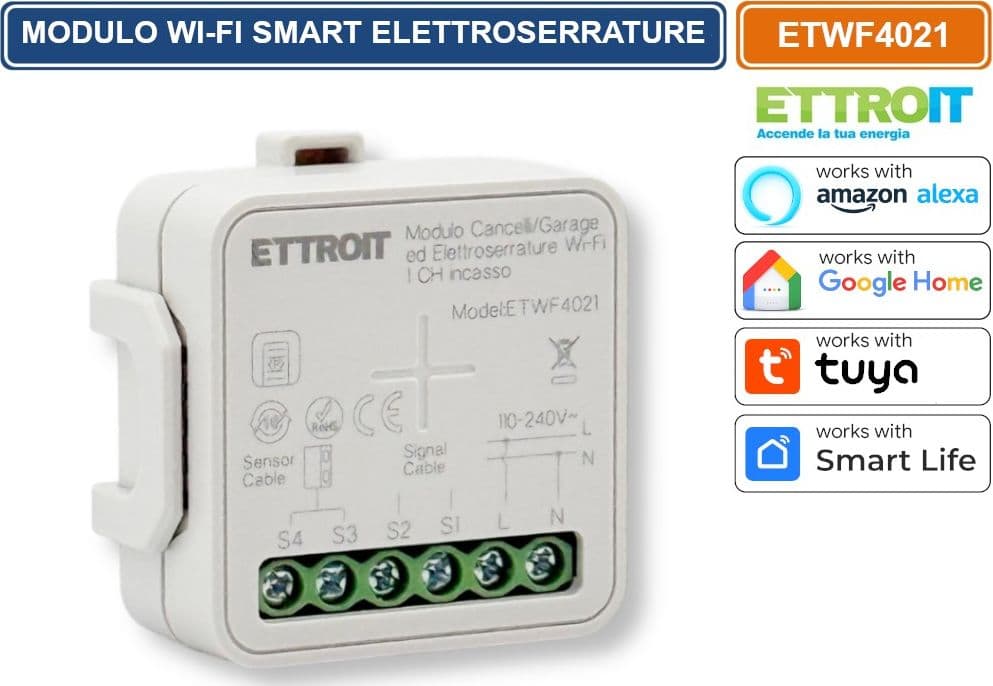 ETTROIT ETWF4021 MODULO SMART WI-FI 1 CANALE TUYA PER CANCELLI GARAGE ED ELETTROSERRATURE COMPATIBILE CON AMAZON ALEXA E GOOGLE HOME - 2