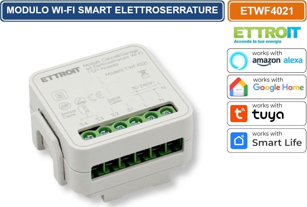 ETTROIT ETWF4021 MODULO SMART WI-FI 1 CANALE TUYA PER CANCELLI GARAGE ED ELETTROSERRATURE COMPATIBILE CON AMAZON ALEXA E GOOGLE HOME - 3