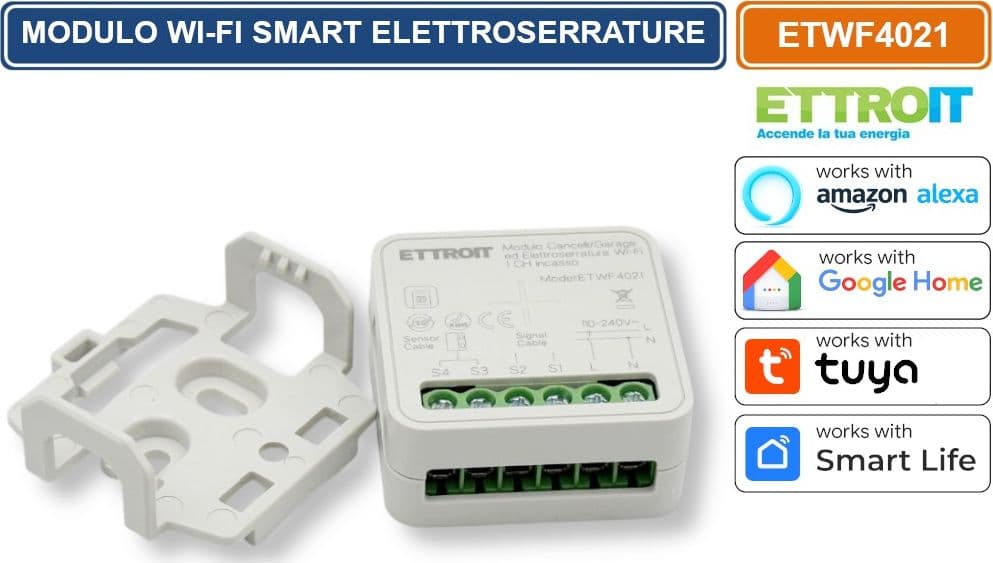 ETTROIT ETWF4021 MODULO SMART WI-FI 1 CANALE TUYA PER CANCELLI GARAGE ED ELETTROSERRATURE COMPATIBILE CON AMAZON ALEXA E GOOGLE HOME - 5