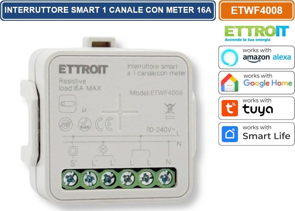 MODULO INTERRUTTORE RELÈ SMART TUYA WI-FI 1 CANALE ON/OFF 16A COMPATIBILE CON AMAZON ALEXA E GOOGLE HOME - 2