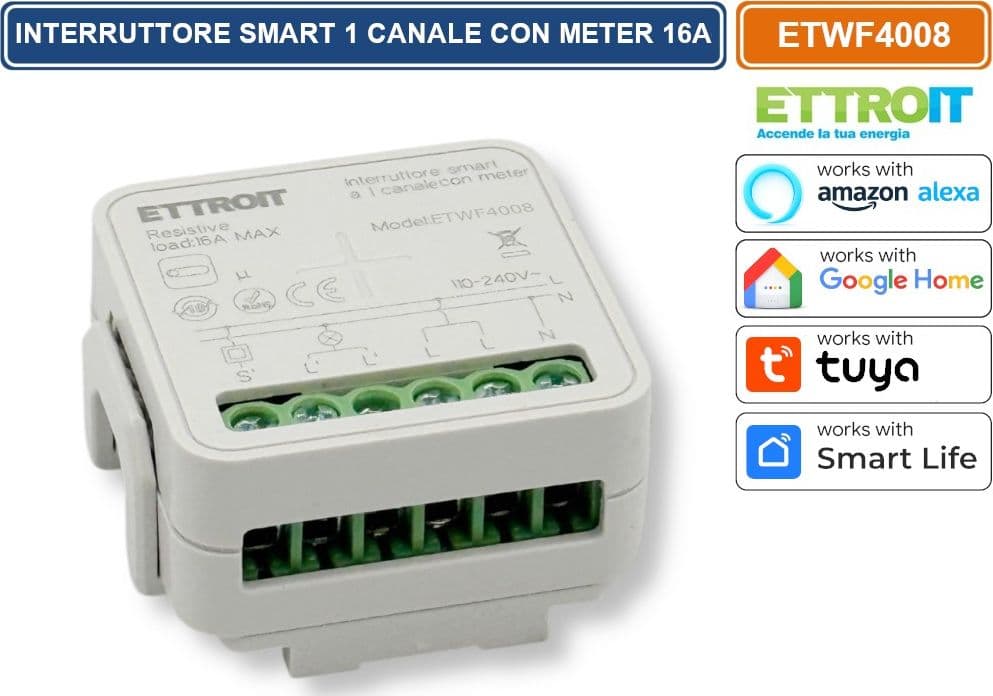 MODULO INTERRUTTORE RELÈ SMART TUYA WI-FI 1 CANALE ON/OFF 16A COMPATIBILE CON AMAZON ALEXA E GOOGLE HOME - 3