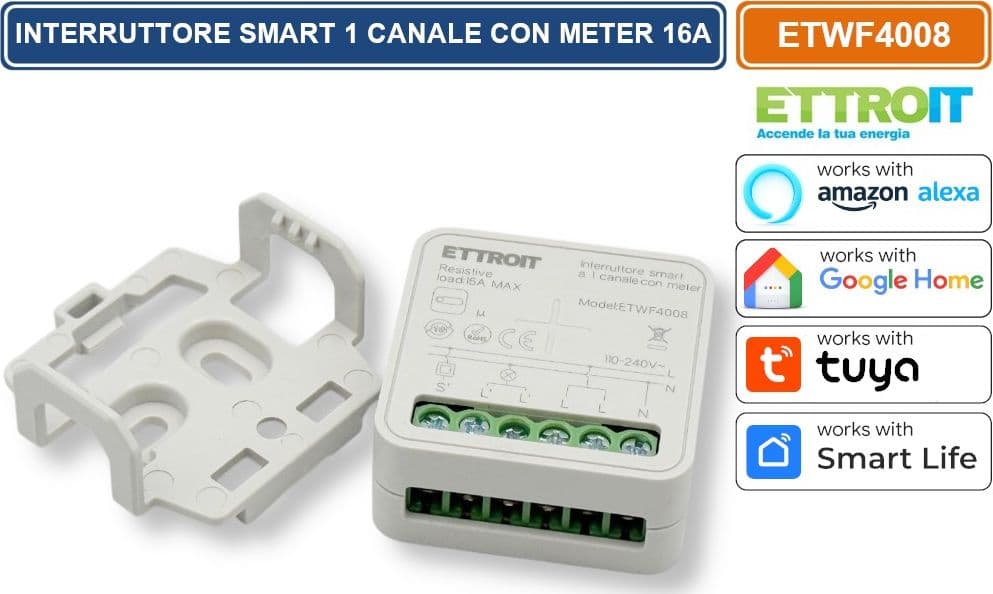 MODULO INTERRUTTORE RELÈ SMART TUYA WI-FI 1 CANALE ON/OFF 16A COMPATIBILE CON AMAZON ALEXA E GOOGLE HOME - 5