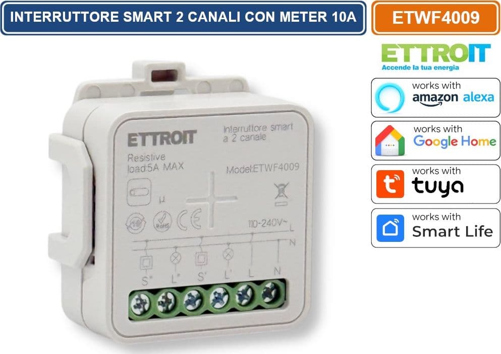 MODULO INTERRUTTORE RELÈ SMART TUYA WI-FI 2 CANALI ON/OFF 10A COMPATIBILE CON AMAZON ALEXA E GOOGLE HOME - 2