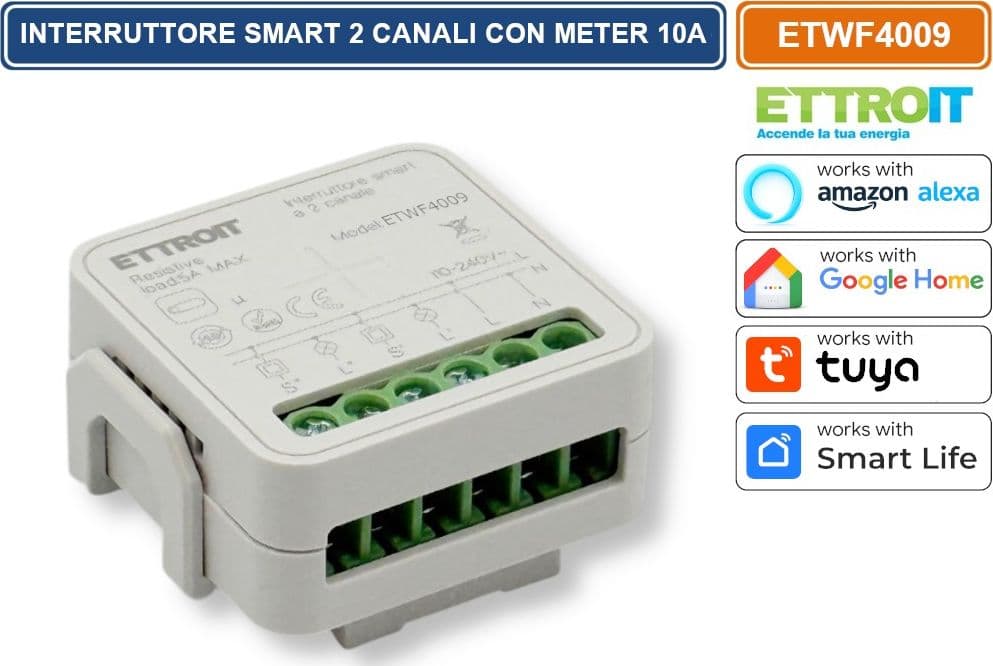MODULO INTERRUTTORE RELÈ SMART TUYA WI-FI 2 CANALI ON/OFF 10A COMPATIBILE CON AMAZON ALEXA E GOOGLE HOME - 3