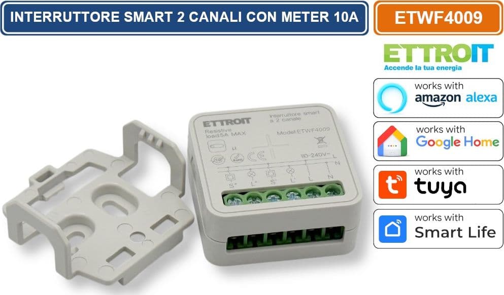 MODULO INTERRUTTORE RELÈ SMART TUYA WI-FI 2 CANALI ON/OFF 10A COMPATIBILE CON AMAZON ALEXA E GOOGLE HOME - 5