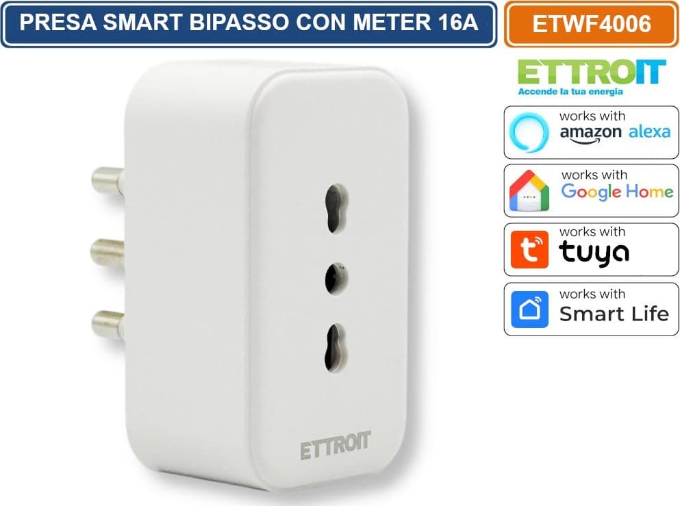 ETTROIT ETWF4006 PRESA SMART WI-FI BIPASSO 16A CON POWER METER COMPATIBILE CON AMAZON ALEXA E GOOGLE HOME - 2