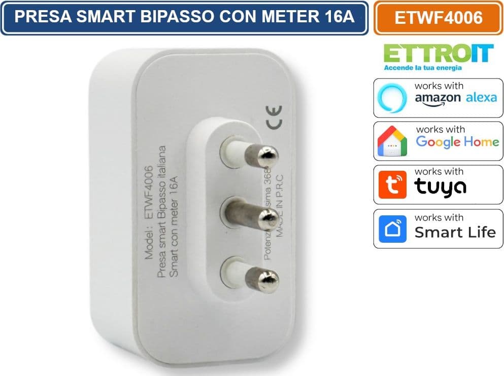 ETTROIT ETWF4006 PRESA SMART WI-FI BIPASSO 16A CON POWER METER COMPATIBILE CON AMAZON ALEXA E GOOGLE HOME - 4