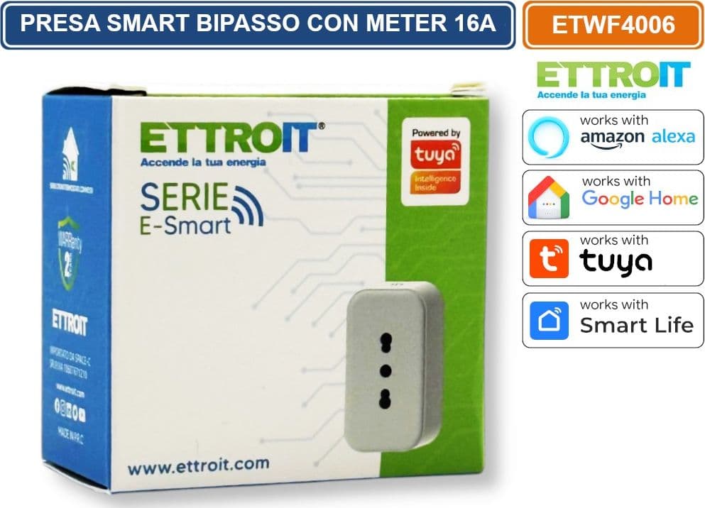 ETTROIT ETWF4006 PRESA SMART WI-FI BIPASSO 16A CON POWER METER COMPATIBILE CON AMAZON ALEXA E GOOGLE HOME - 5