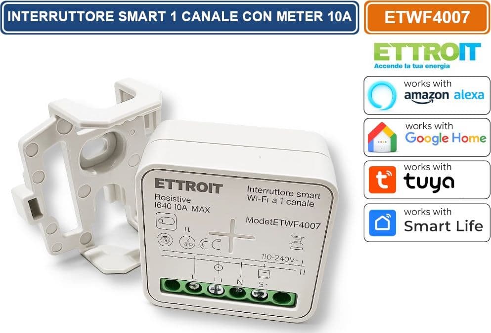 ETTROIT ETWF4007 MODULO INTERRUTTORE RELÈ SMART TUYA WI-FI 1 CANALE ON/OFF 10A COMPATIBILE CON AMAZON ALEXA E GOOGLE HOME - 5