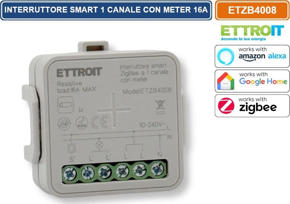 ETTROIT ETZB4008 MODULO RELÈ SMART WI-FI 1 CANALE ZIGBEE TUYA ON/OFF 16A COMPATIBILE CON AMAZON ALEXA E GOOGLE HOME - 2