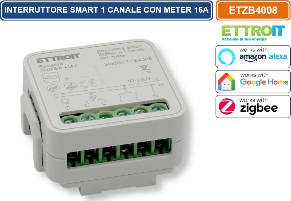 ETTROIT ETZB4008 MODULO RELÈ SMART WI-FI 1 CANALE ZIGBEE TUYA ON/OFF 16A COMPATIBILE CON AMAZON ALEXA E GOOGLE HOME - 3