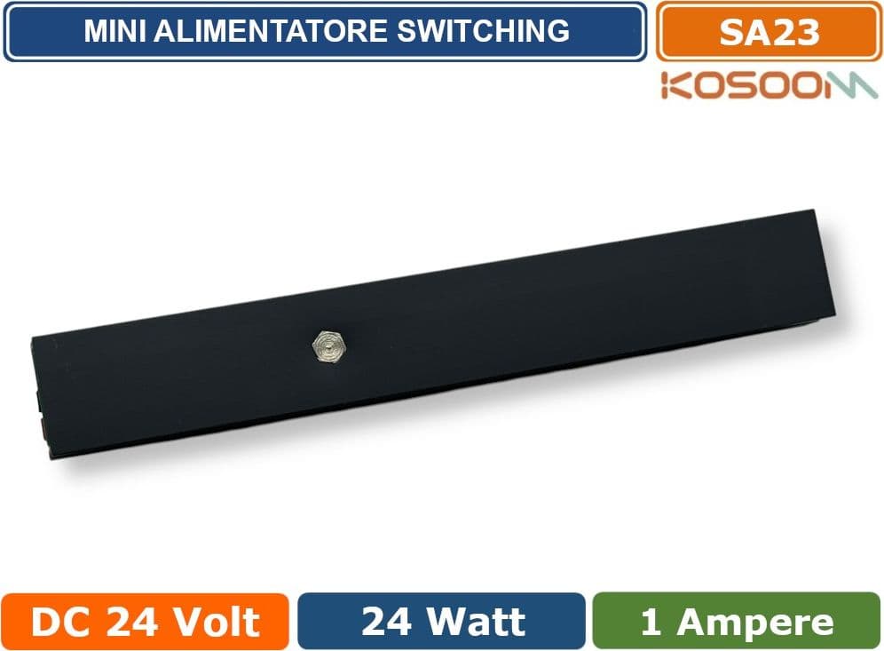 KOSOOM SA23 MINI ALIMENTATORE SLIM METALLICO STABILIZZATO SWITCHING TRIMMER 220V-24V 1A 24 WATT COLORE NERO IP20 - 3