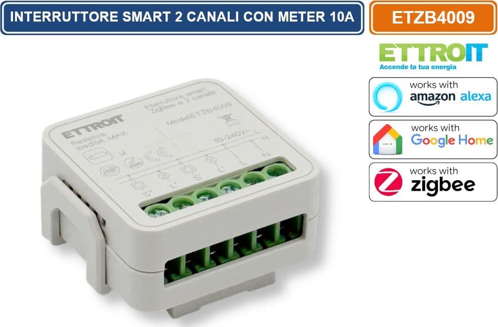 ETTROIT ETZB4009 MODULO RELÈ SMART WI-FI 2 CANALI ZIGBEE TUYA ON/OFF 10A COMPATIBILE CON AMAZON ALEXA E GOOGLE HOME - 3