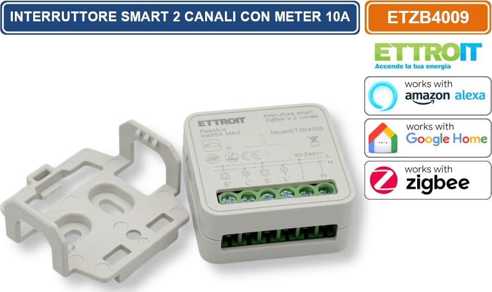 ETTROIT ETZB4009 MODULO RELÈ SMART WI-FI 2 CANALI ZIGBEE TUYA ON/OFF 10A COMPATIBILE CON AMAZON ALEXA E GOOGLE HOME - 5