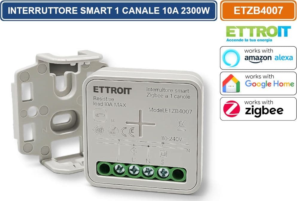 ETTROIT ETZB4007 MODULO INTERRUTTORE RELÈ SMART ZIGBEE TUYA WI-FI 1 CANALE ON/OFF 10A COMPATIBILE CON AMAZON ALEXA E GOOGLE HOME - 3