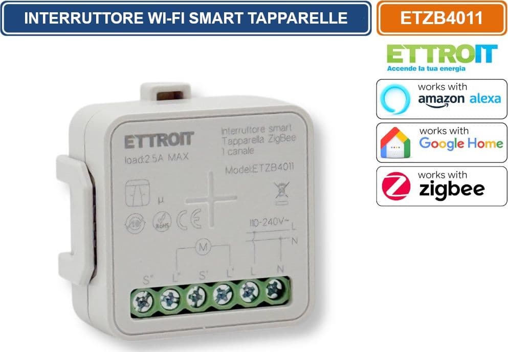 ETTROIT ETZB4011 MODULO INTERRUTTORE SMART WI-FI ZIGBEE TUYA PER TAPPARELLE 1 CANALE 2.5A COMPATIBILE CON AMAZON ALEXA E GOOGLE HOME - 2