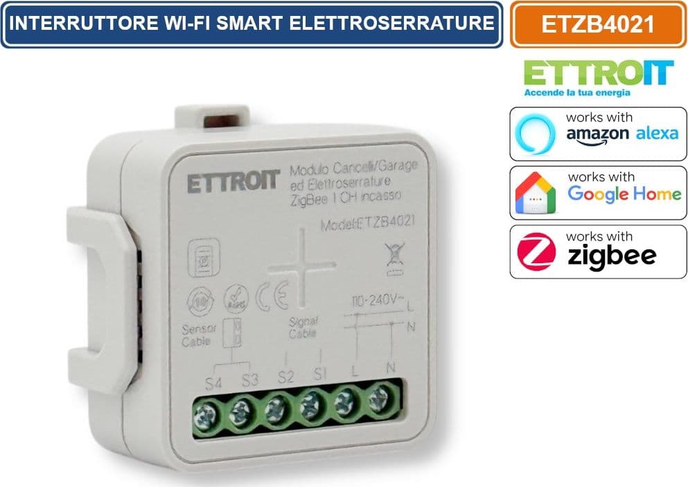 ETTROIT ETZB4021 MODULO SMART WI-FI 1 CANALE ZIGBEE TUYA PER CANCELLI GARAGE ED ELETTROSERRATURE COMPATIBILE CON AMAZON ALEXA E GOOGLE HOME - 2