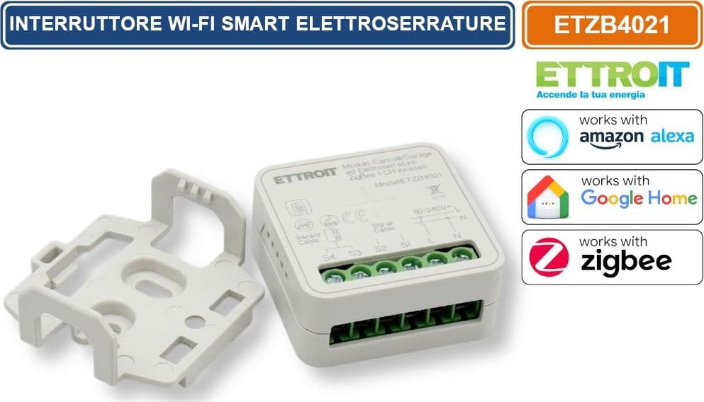 ETTROIT ETZB4021 MODULO SMART WI-FI 1 CANALE ZIGBEE TUYA PER CANCELLI GARAGE ED ELETTROSERRATURE COMPATIBILE CON AMAZON ALEXA E GOOGLE HOME - 5