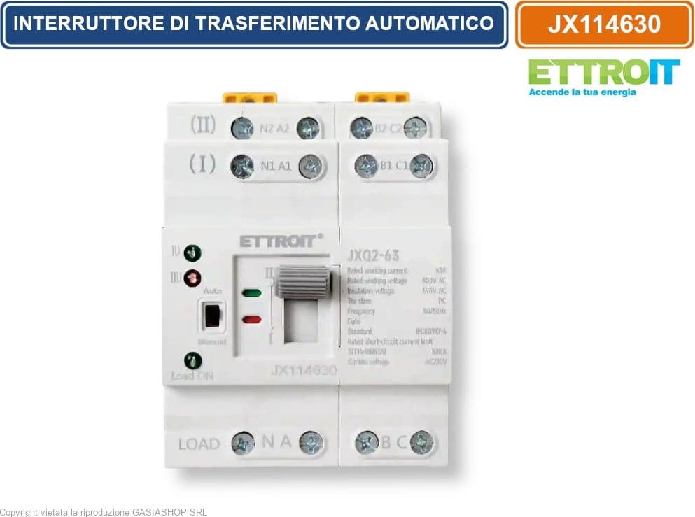 ETTROIT JX114630 INTERRUTTORE DI TRASFERIMENTO AUTOMATICO ATS 63A 4P 400V GUIDA DIN - 2