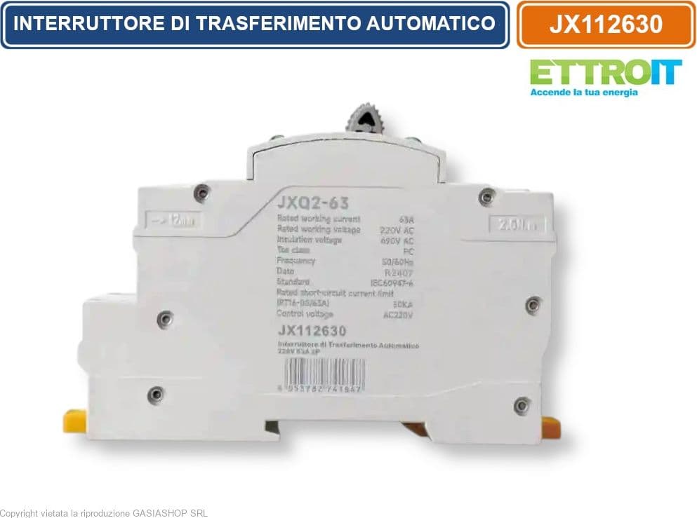 ETTROIT JX112630 INTERRUTTORE DI TRASFERIMENTO AUTOMATICO ATS 63A 2P 220V GUIDA DIN - 3