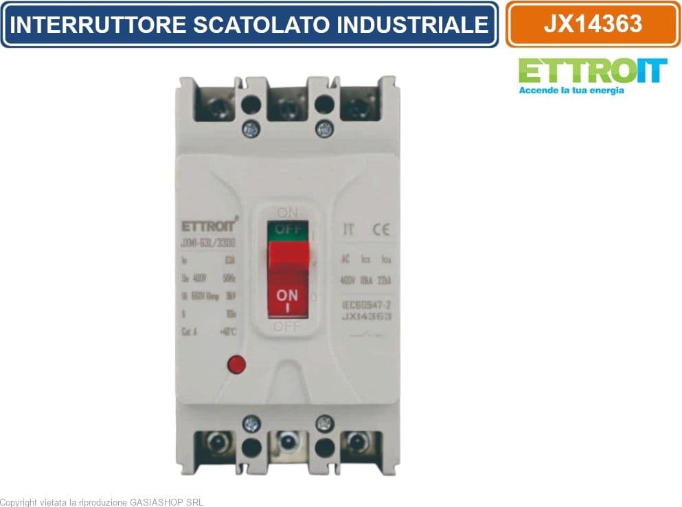 ETTROIT JX14363 INTERRUTTORE SCATOLATO MAGNETOTERMICO MCCB 3P 63A 380V-22KA - 2