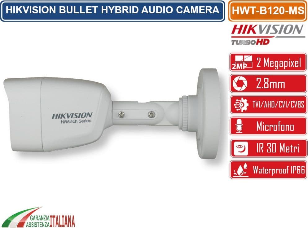 HIKVISION HWT-B120-MS TELECAMERA BULLET 2MP 2.8MM CON MICROFONO 4IN1 TVI/AHD/CVI/CVBS FULL HD HIWATCH SERIES AUDIO OSD IP66 - 3