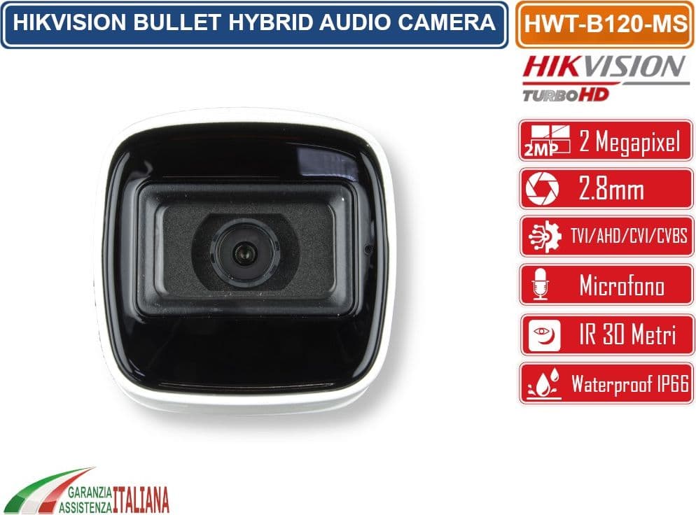 HIKVISION HWT-B120-MS TELECAMERA BULLET 2MP 2.8MM CON MICROFONO 4IN1 TVI/AHD/CVI/CVBS FULL HD HIWATCH SERIES AUDIO OSD IP66 - 4