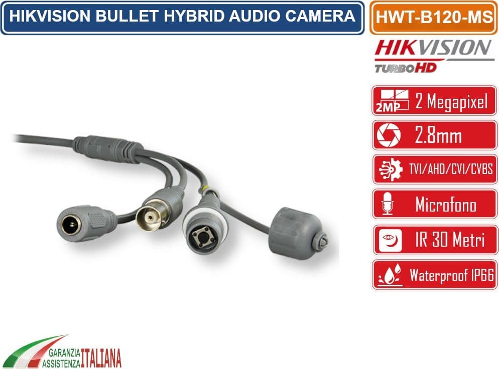 HIKVISION HWT-B120-MS TELECAMERA BULLET 2MP 2.8MM CON MICROFONO 4IN1 TVI/AHD/CVI/CVBS FULL HD HIWATCH SERIES AUDIO OSD IP66 - 5