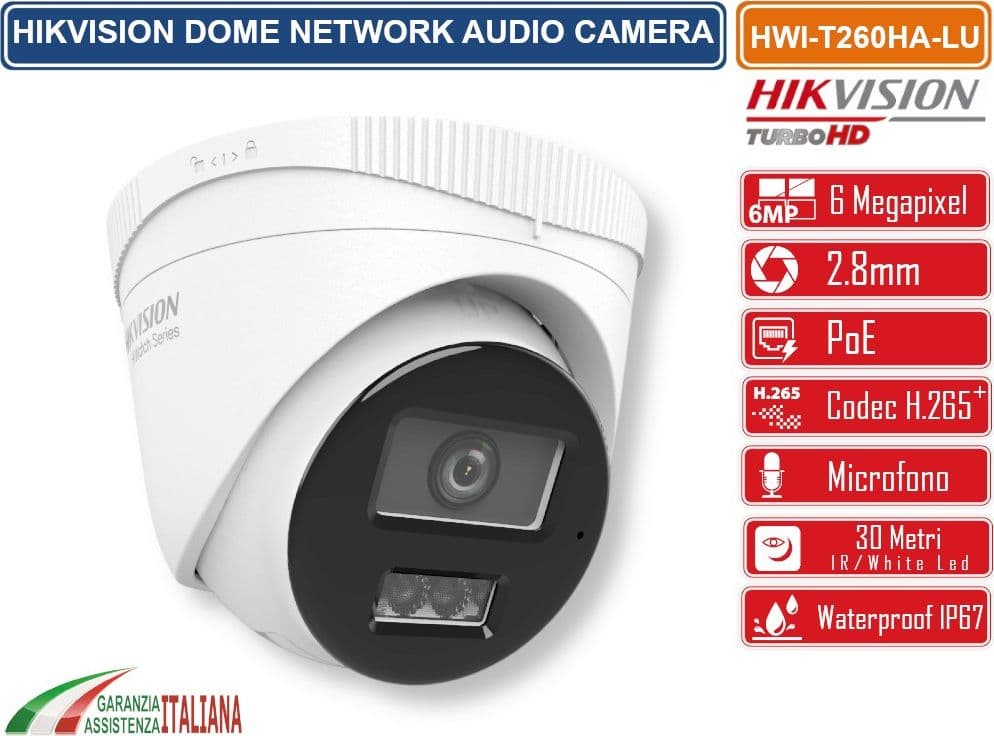 HIKVISION HWI-T260HA-LU TELECAMERA IP DOME 6MP SMART DUAL-LIGHT RILEVAMENTO PERSONE E VEICOLI AUDIO IP67 - 2