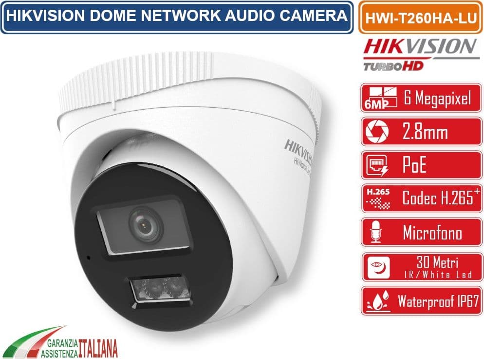 HIKVISION HWI-T260HA-LU TELECAMERA IP DOME 6MP SMART DUAL-LIGHT RILEVAMENTO PERSONE E VEICOLI AUDIO IP67 - 3