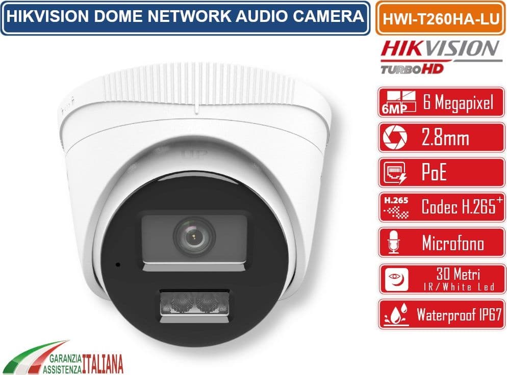 HIKVISION HWI-T260HA-LU TELECAMERA IP DOME 6MP SMART DUAL-LIGHT RILEVAMENTO PERSONE E VEICOLI AUDIO IP67 - 4