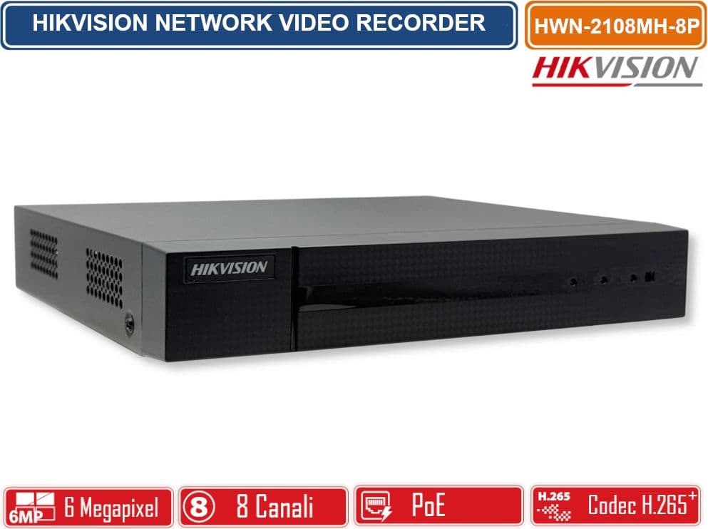 HIKVISION HWN-2108MH-8P NVR 8 CANALI POE 6 MEGAPIXEL PER VIDEOSORVEGLIANZA IP H.265+ HDMI/VGA 8 PORTE POE - 2