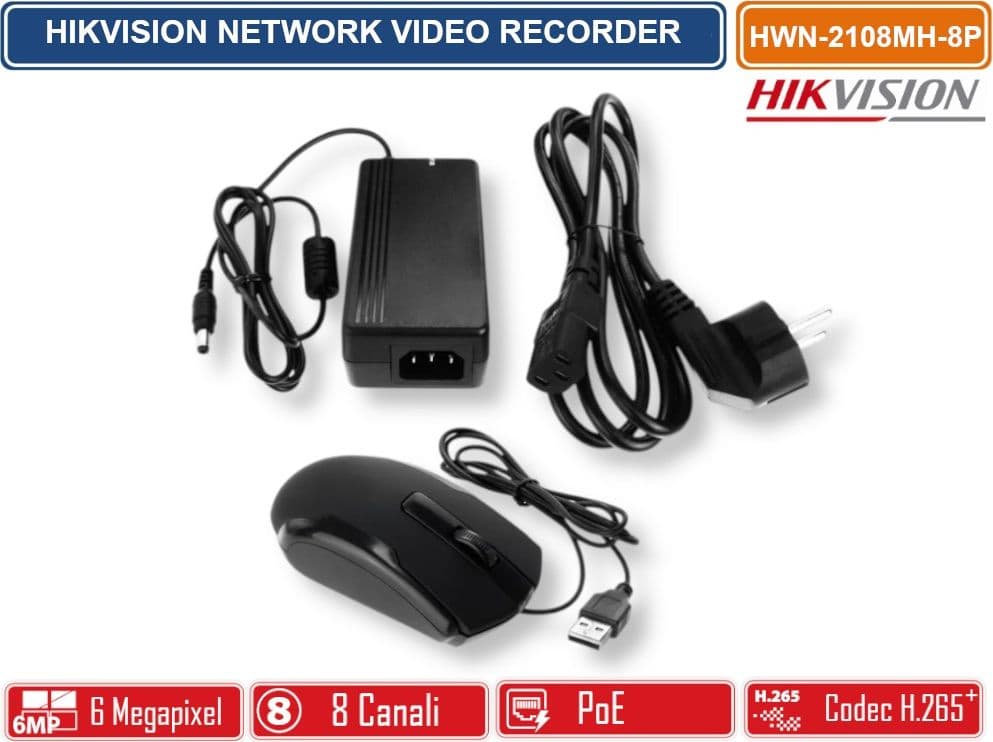 HIKVISION HWN-2108MH-8P NVR 8 CANALI POE 6 MEGAPIXEL PER VIDEOSORVEGLIANZA IP H.265+ HDMI/VGA 8 PORTE POE - 4